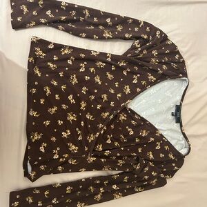 Brown Floral Long Sleeve Top